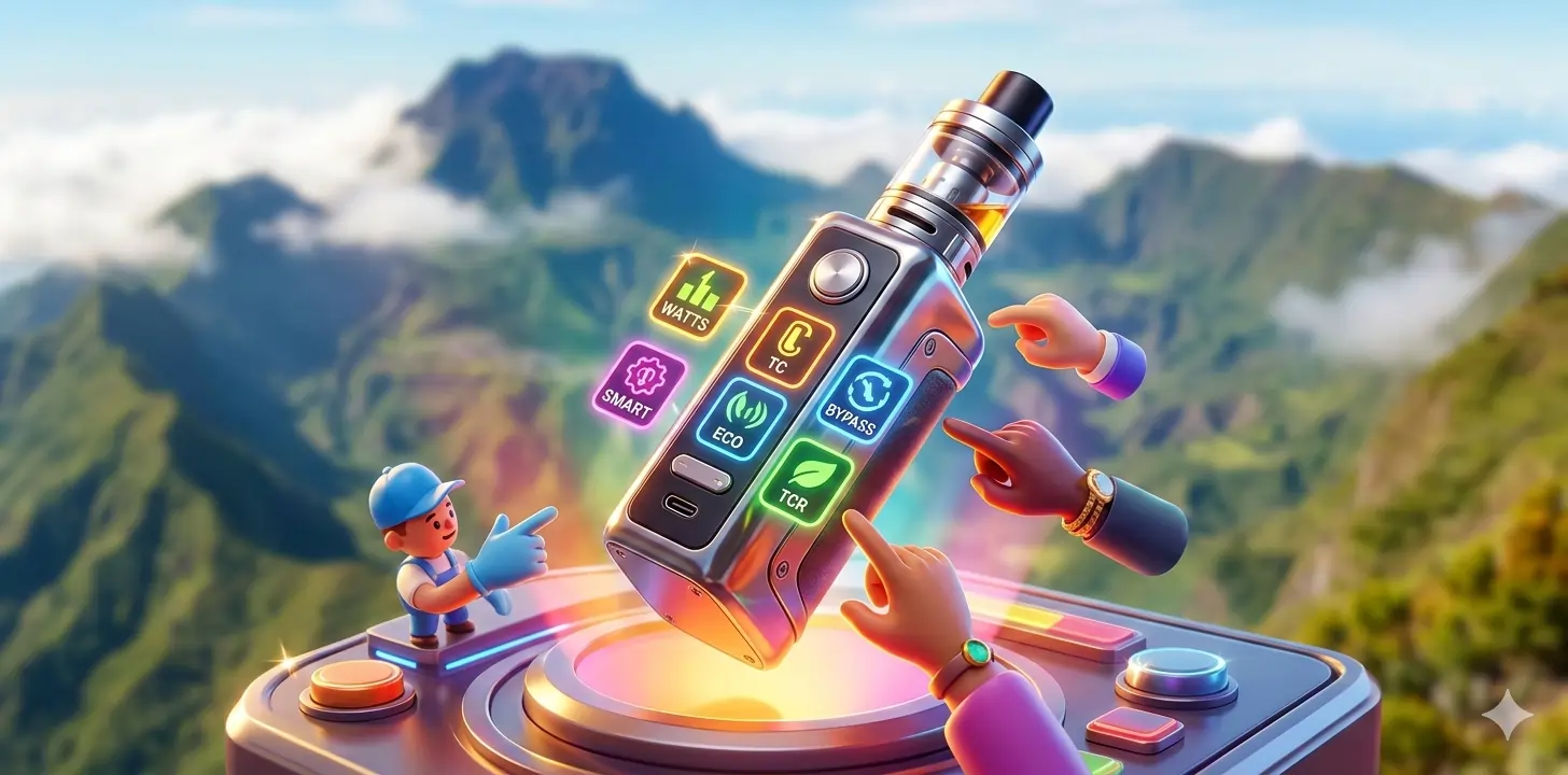 Différents modes affichés sur une box de cigarette électronique